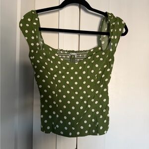 Reformation Green Polka Dot Crop Top